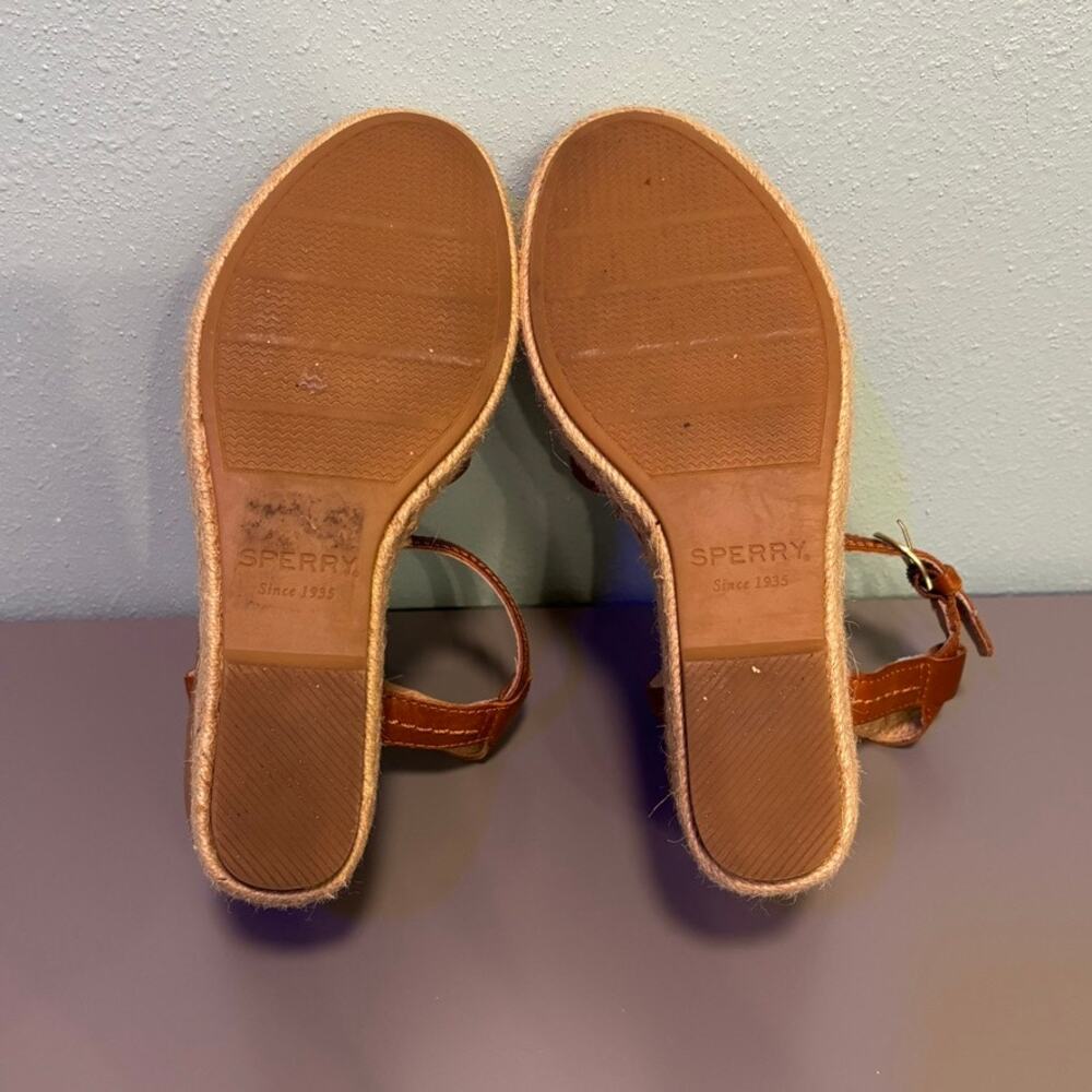 Sperry Fairwater Plushwave Wedge Espadrille Sandals Women's Size 7.5 Tan Leather - Picture 8 of 9